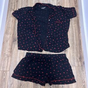 Victoria's Secret Pajama Set Red Hearts Short Sleeve Shirt & Shorts Size Large